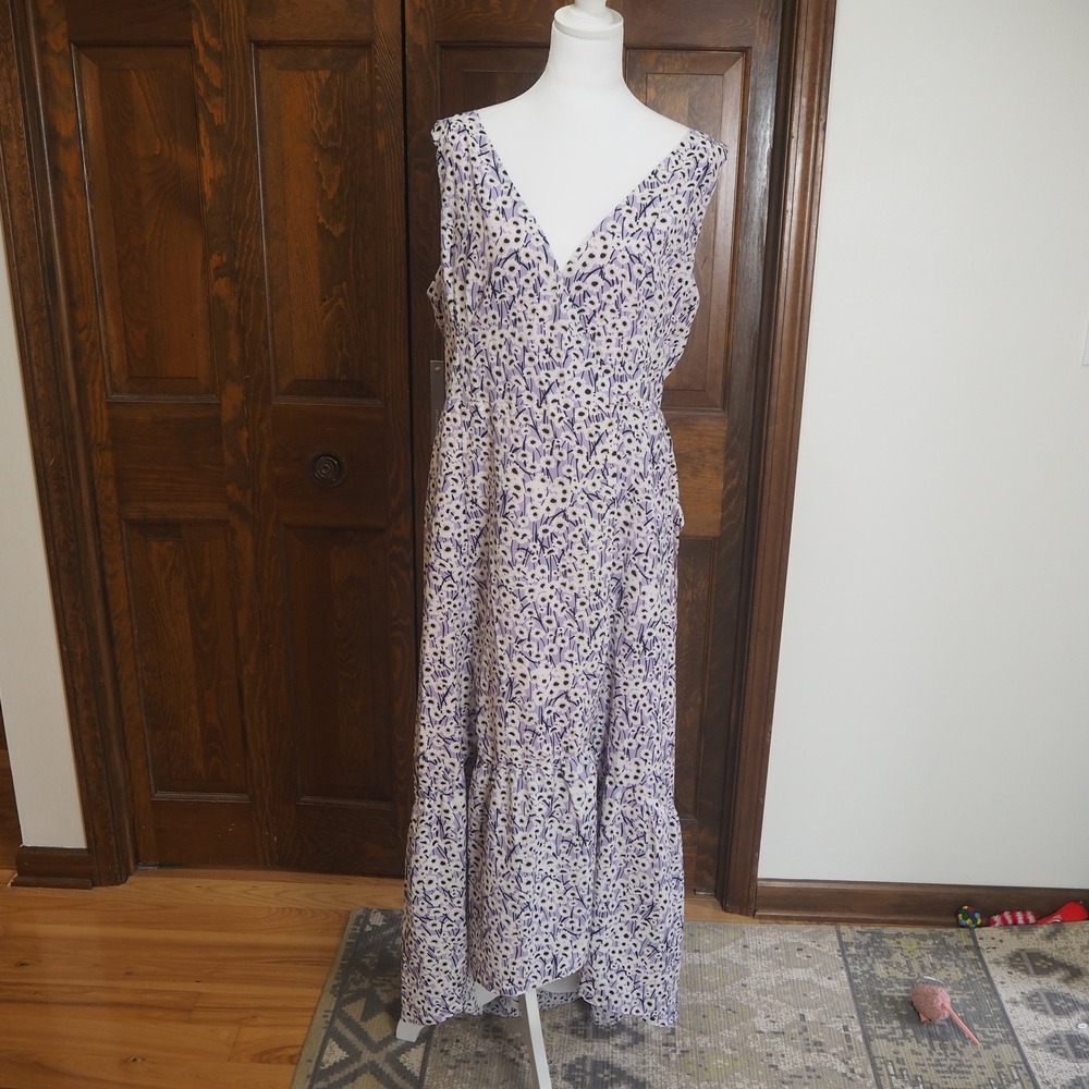 NWT Hutch X Anthropologie Elisabet Wrap Dress Sz XL Lavender Ditsy Floral Maxi